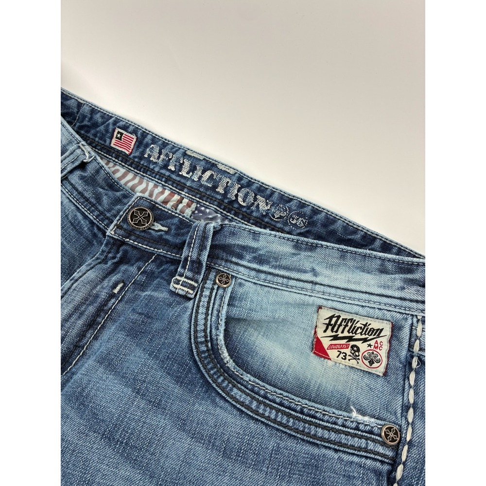Y2K Affliction Distressed Straight Leg Jeans 36X32 Blue Medium Wash 110BC004